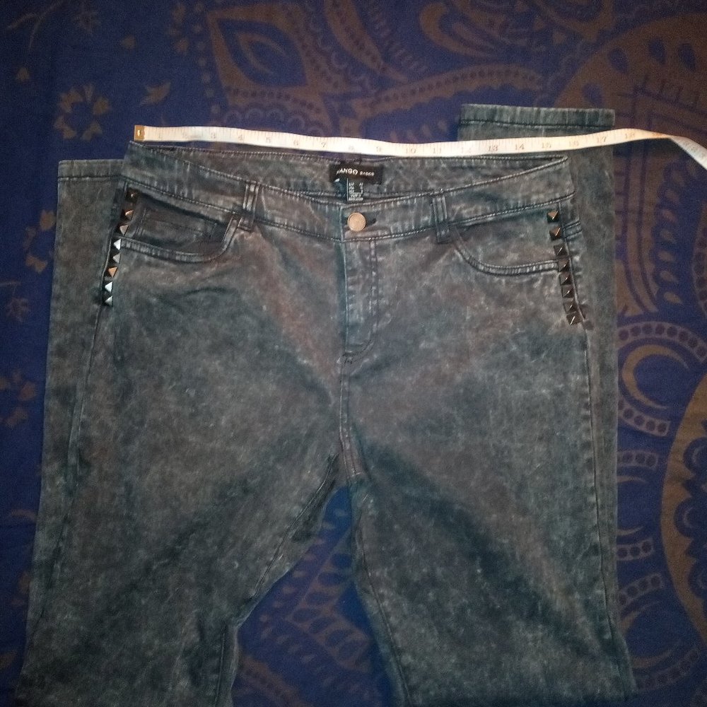 Mango Acid Wash Y2K Studded Jeans in Black, Sz 10 NWOT - Picture 4 of 7